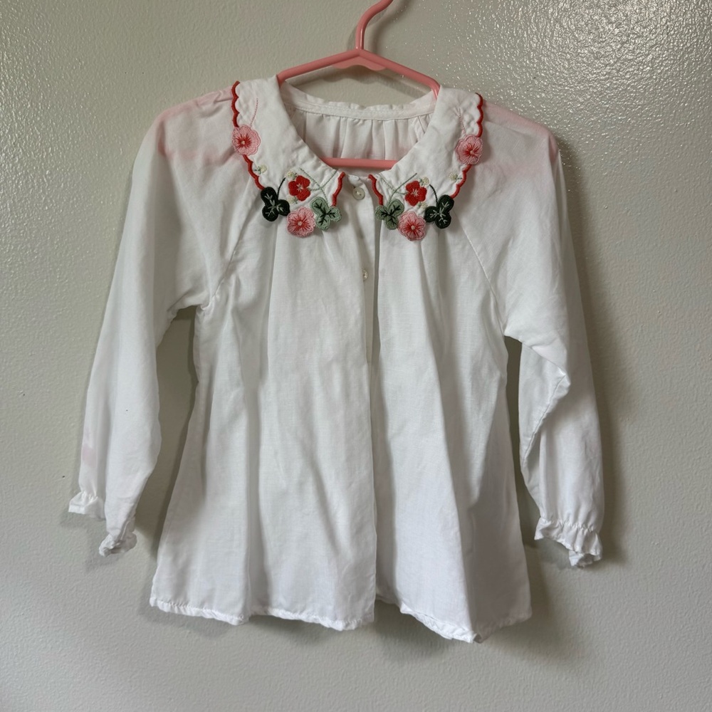 Happyology Floral Embroidered White Kids Shirt 2T